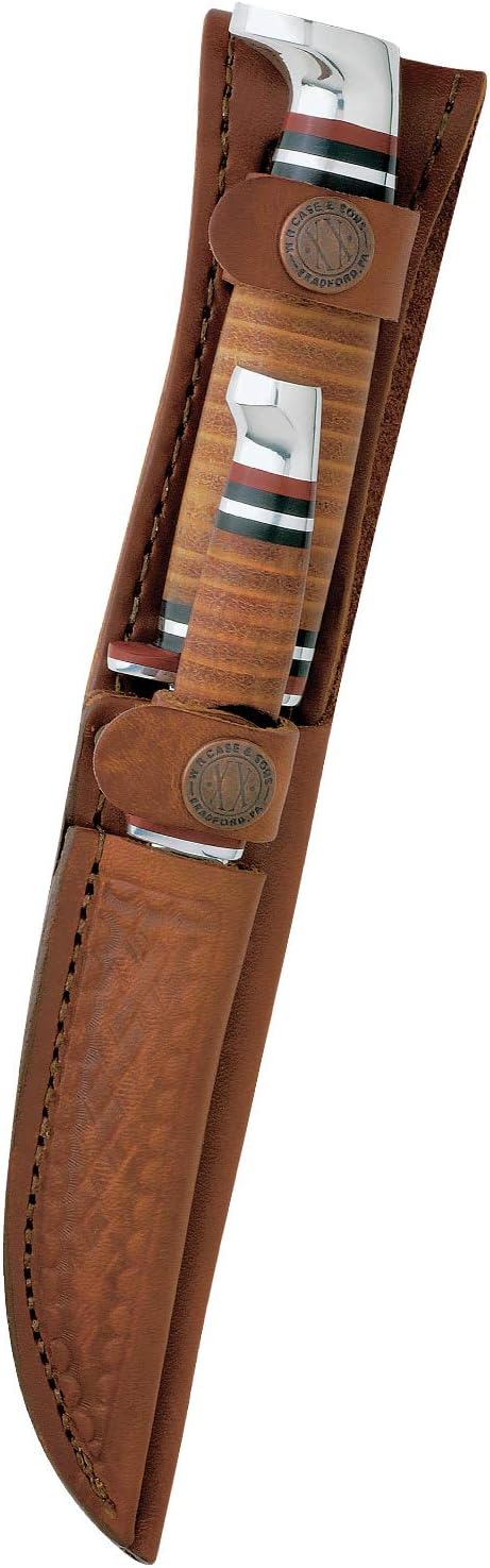 Case Cutlery Pocket Knife Two Knife Set Twin Finn W/Leather Sheath